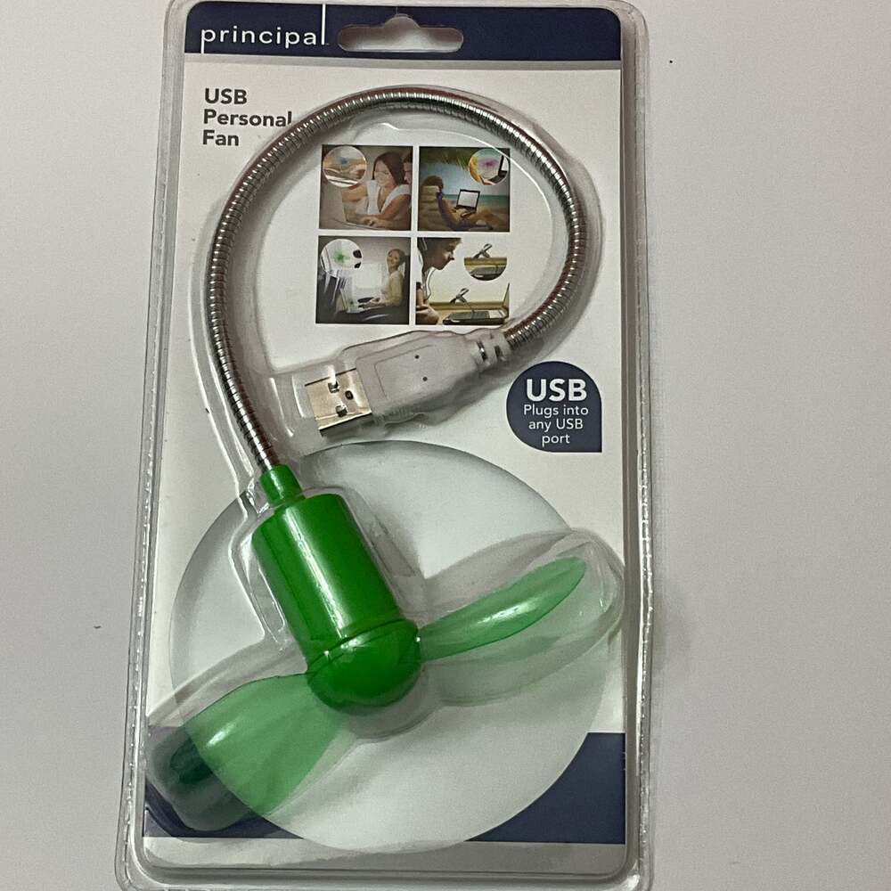 Principal USB Personal Fan with Flexible Neck, Green/Silver computer